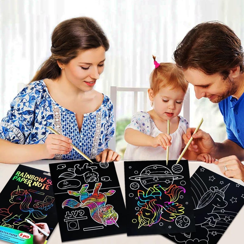 JUNQIU US JUNQIU Scratch Art for Kids, Rainbow Scratch Paper Art Set - Unicorn, Arts and Crafts for Girls Boys Ages 4-8, Kid Activity & Christmas Crafts, Stocking Stuffers for Kids - Image 2